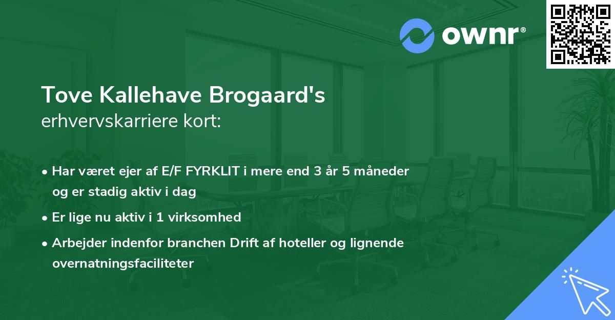 Tove Kallehave Brogaard's erhvervskarriere kort