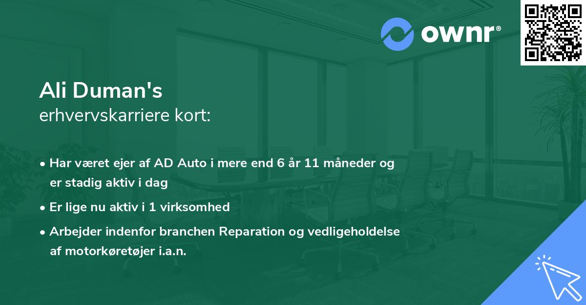 Ali Duman's erhvervskarriere kort