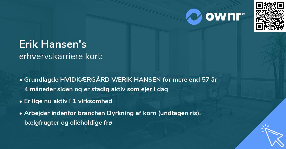 Erik Hansen's erhvervskarriere kort