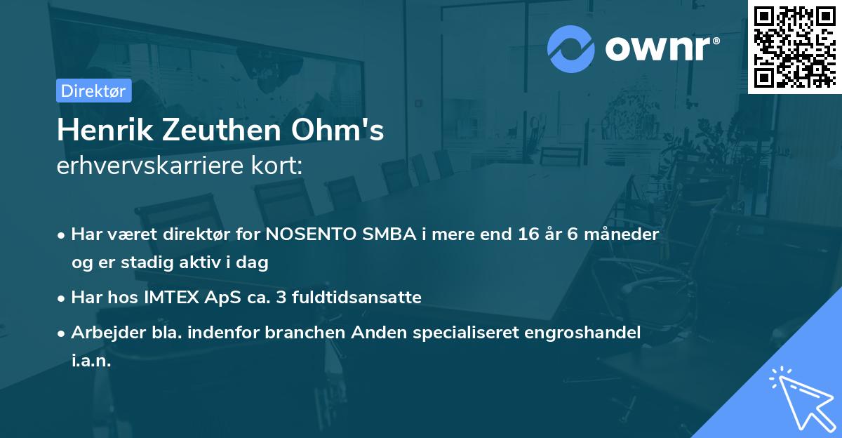 Henrik Zeuthen Ohm's erhvervskarriere kort