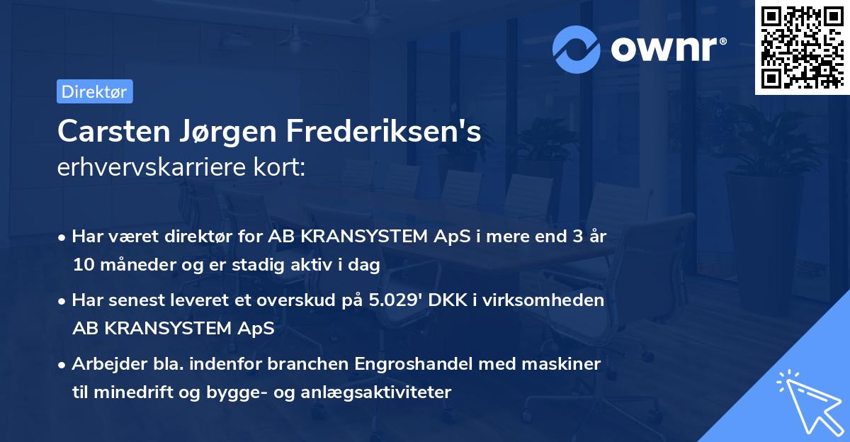 Carsten Jørgen Frederiksen's erhvervskarriere kort