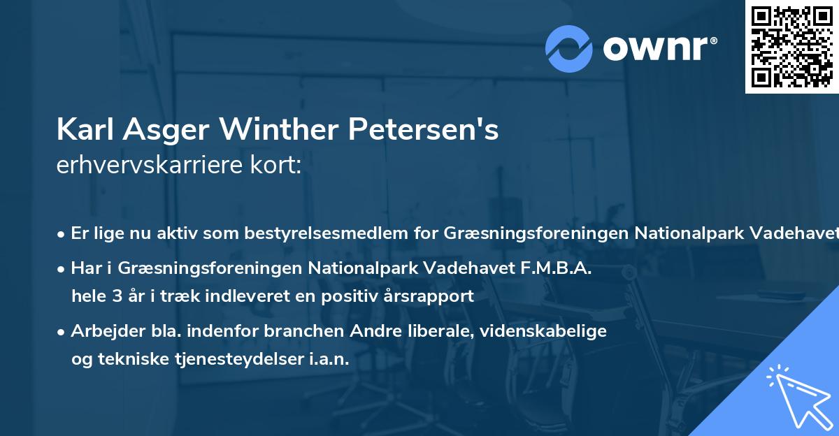 Karl Asger Winther Petersen's erhvervskarriere kort