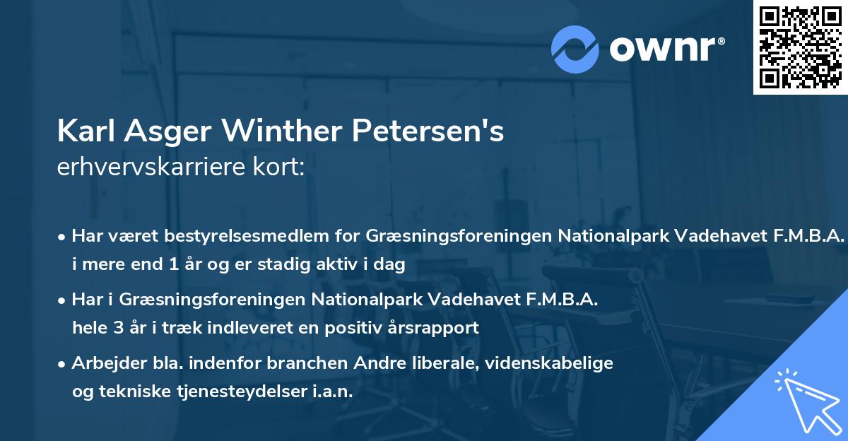 Karl Asger Winther Petersen's erhvervskarriere kort