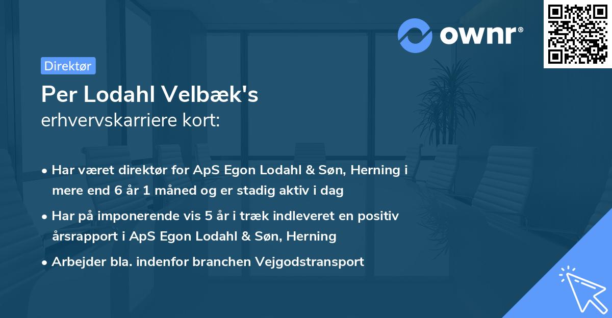 Per Lodahl Velbæk's erhvervskarriere kort