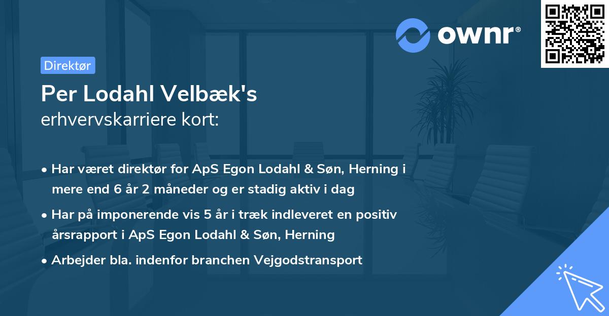 Per Lodahl Velbæk's erhvervskarriere kort