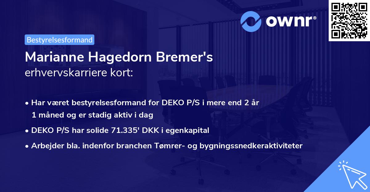 Marianne Hagedorn Bremer's erhvervskarriere kort