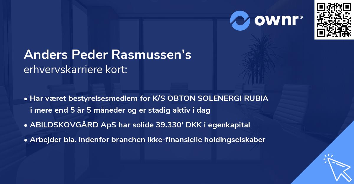 Anders Peder Rasmussen's erhvervskarriere kort