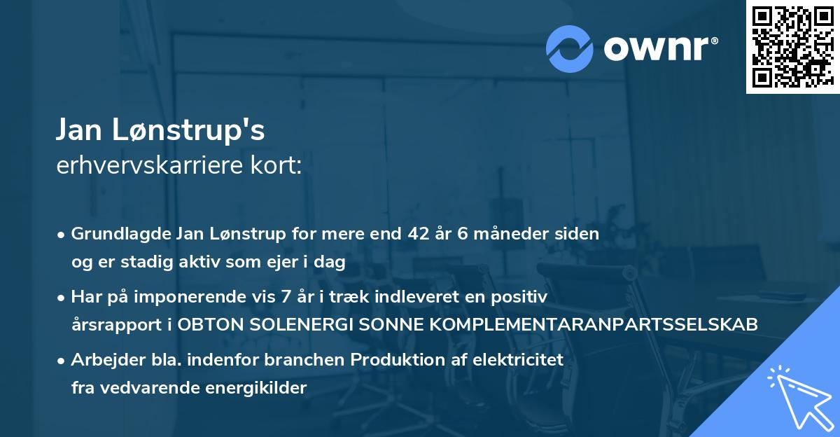 Jan Lønstrup's erhvervskarriere kort