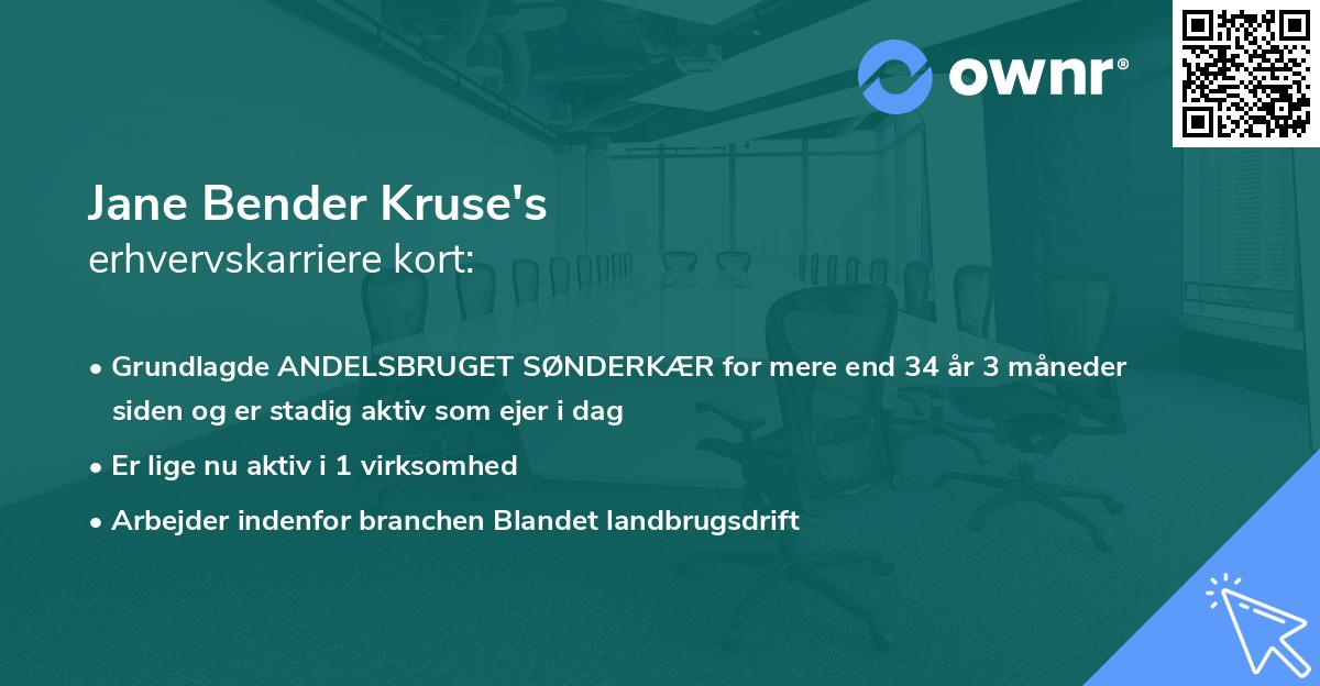 Jane Bender Kruse's erhvervskarriere kort