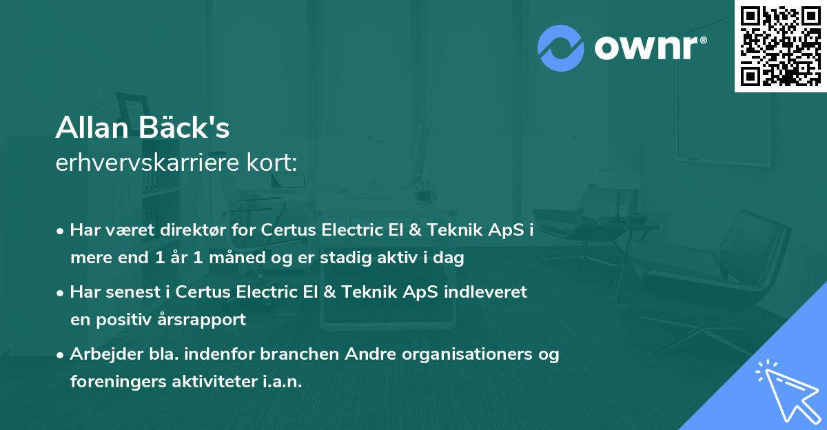 Allan Bäck's erhvervskarriere kort