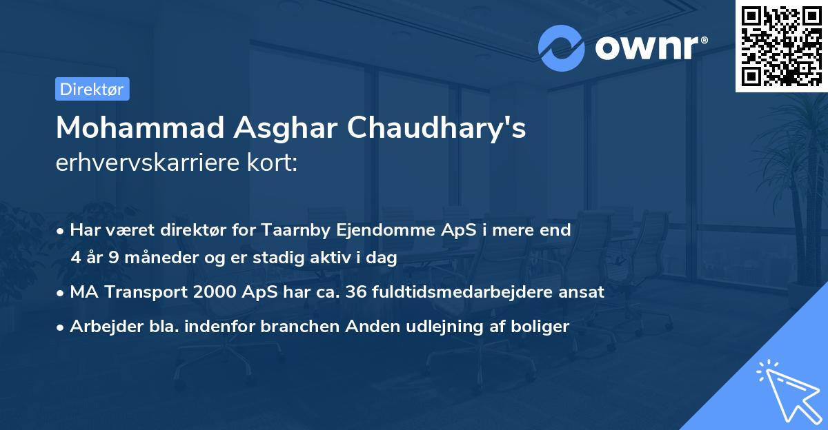 Mohammad Asghar Chaudhary's erhvervskarriere kort