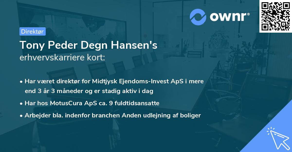 Tony Peder Degn Hansen's erhvervskarriere kort