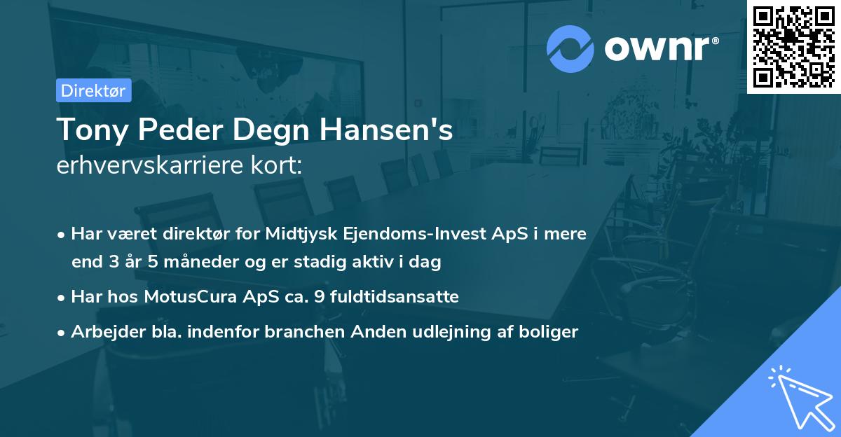 Tony Peder Degn Hansen's erhvervskarriere kort