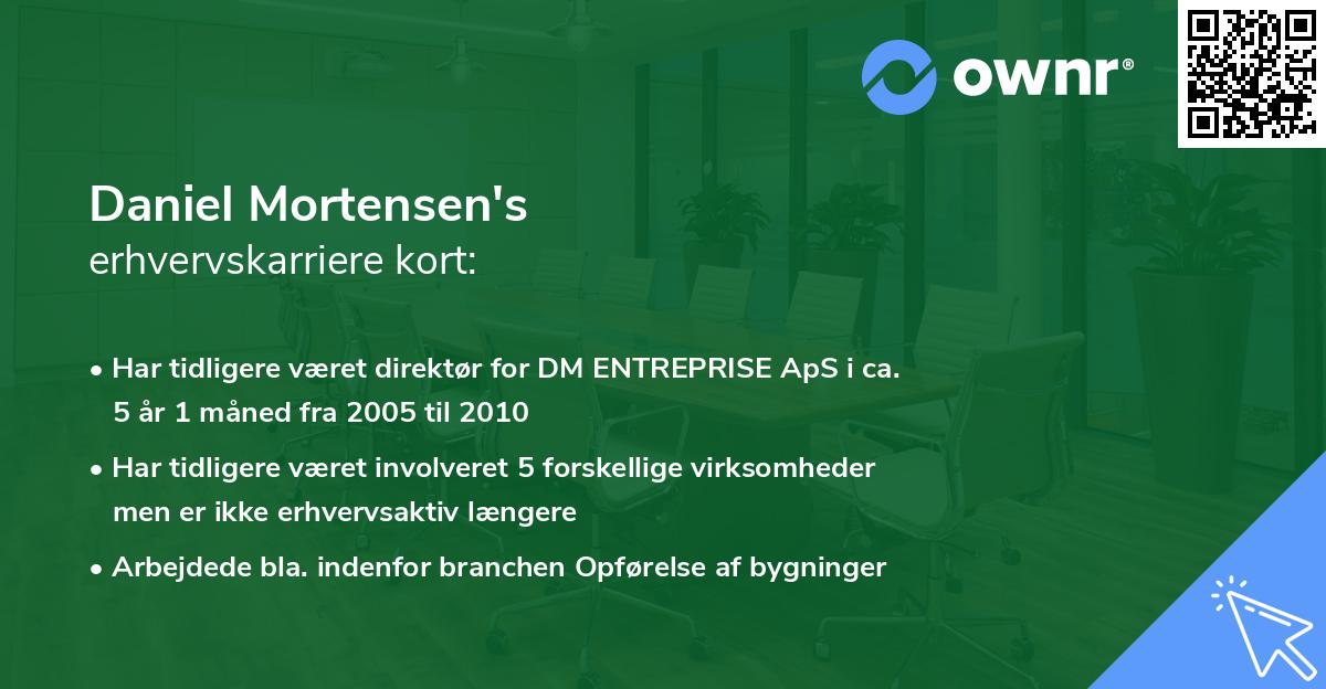 Daniel Mortensen's erhvervskarriere kort