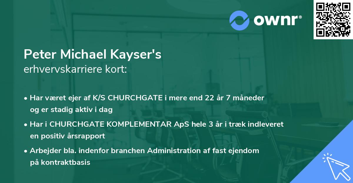 Peter Michael Kayser's erhvervskarriere kort