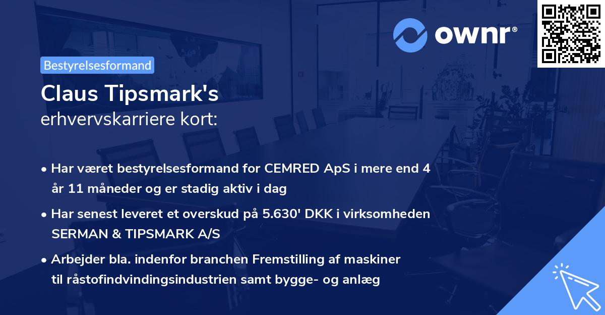Claus Tipsmark's erhvervskarriere kort