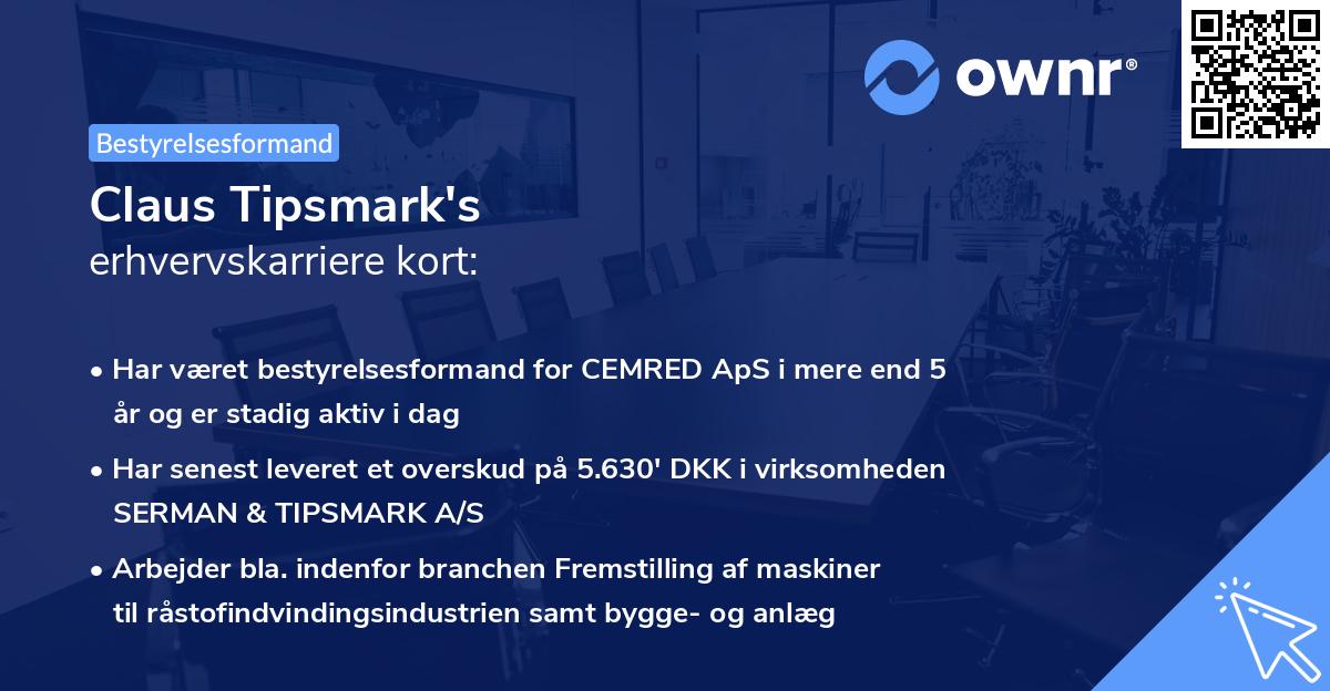 Claus Tipsmark's erhvervskarriere kort