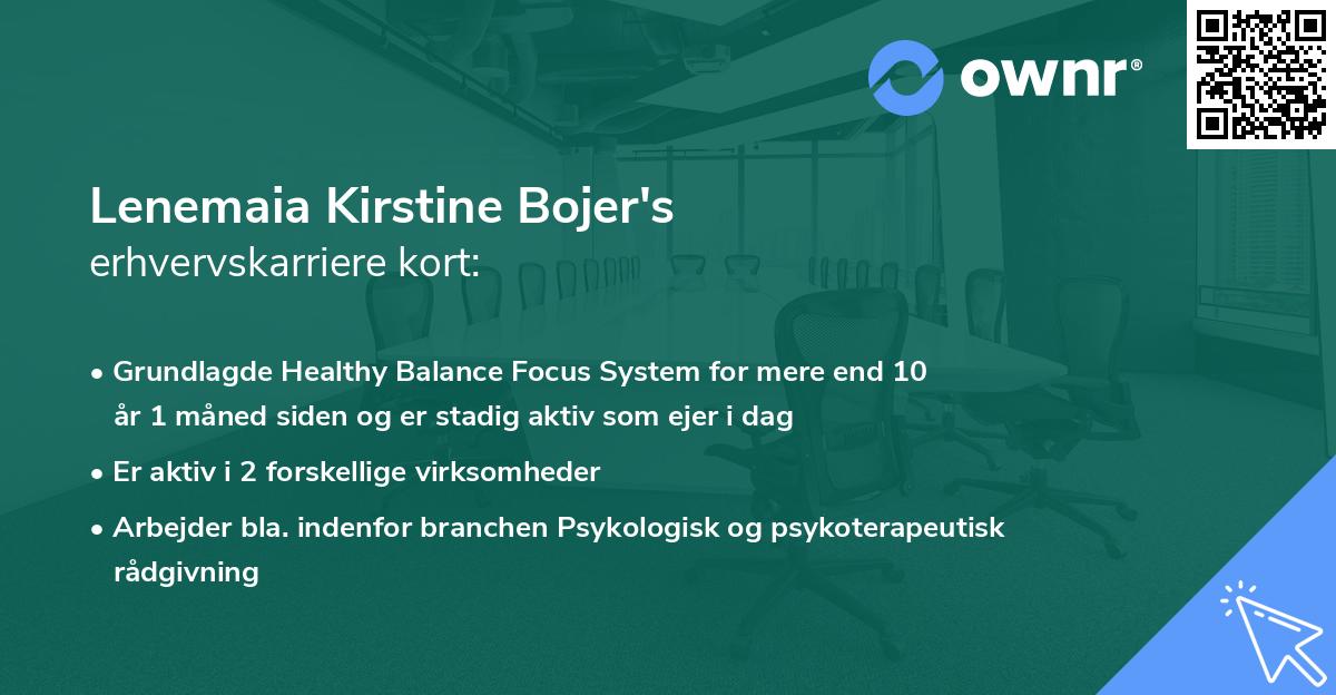 Lenemaia Kirstine Bojer's erhvervskarriere kort