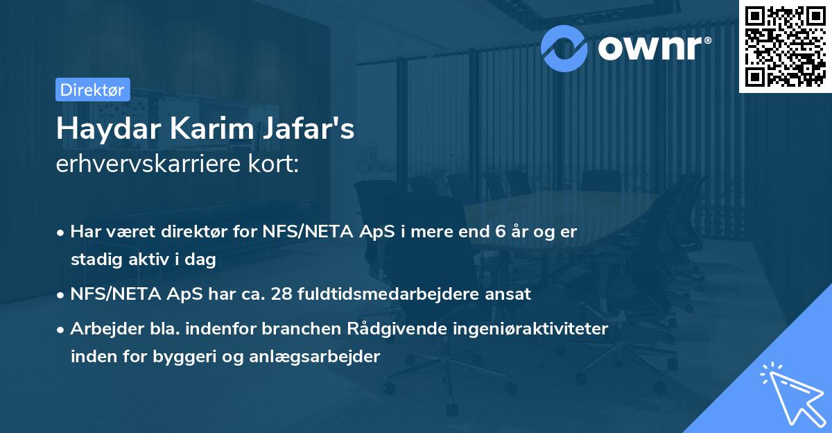 Haydar Karim Jafar's erhvervskarriere kort
