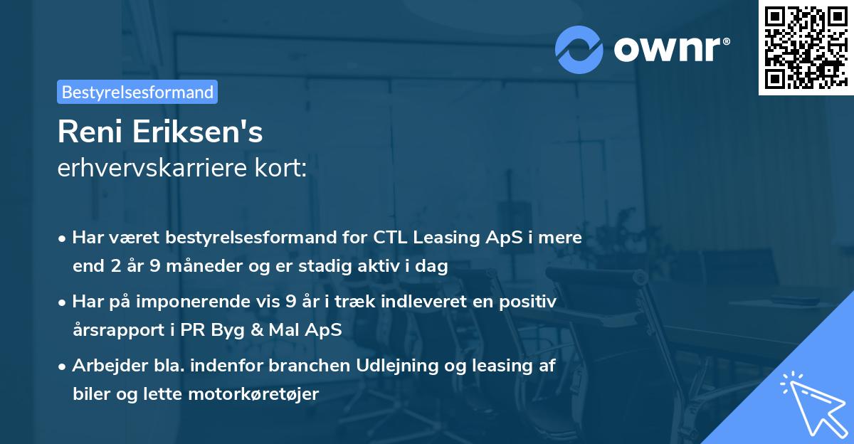 Reni Eriksen's erhvervskarriere kort