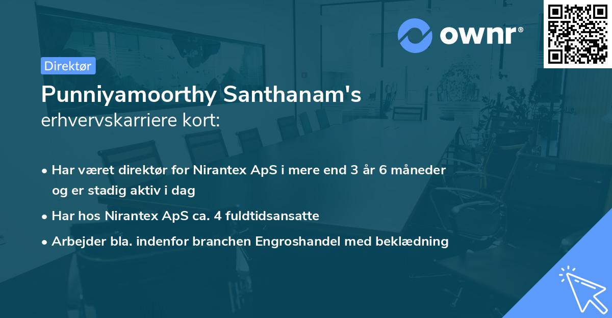 Punniyamoorthy Santhanam's erhvervskarriere kort