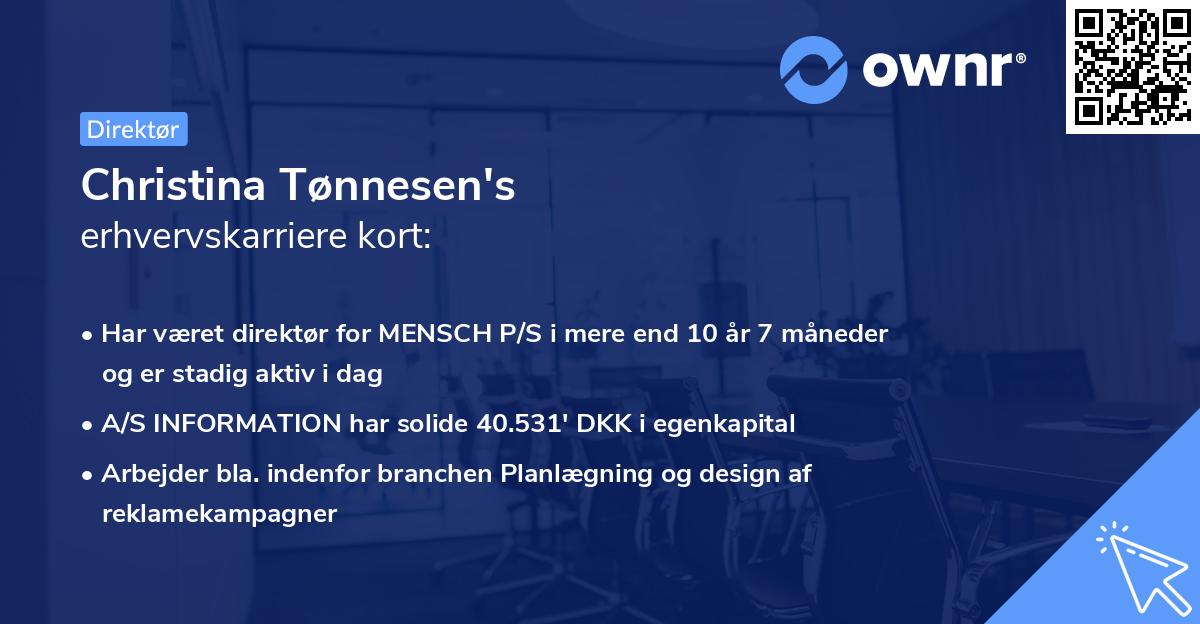 Christina Tønnesen's erhvervskarriere kort