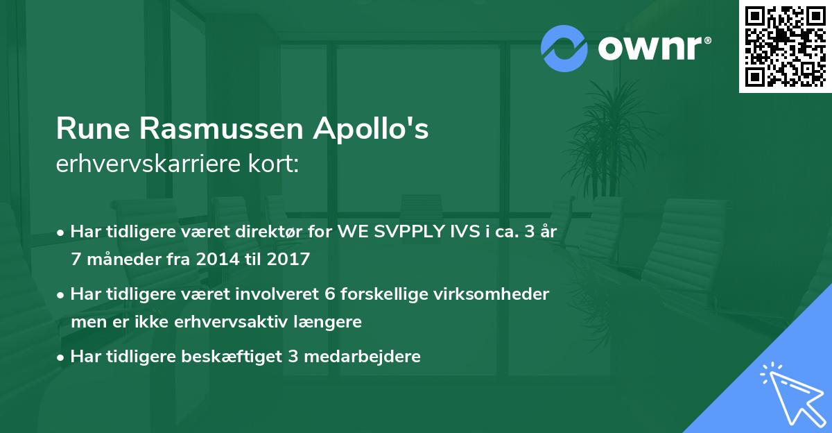Rune Rasmussen Apollo's erhvervskarriere kort