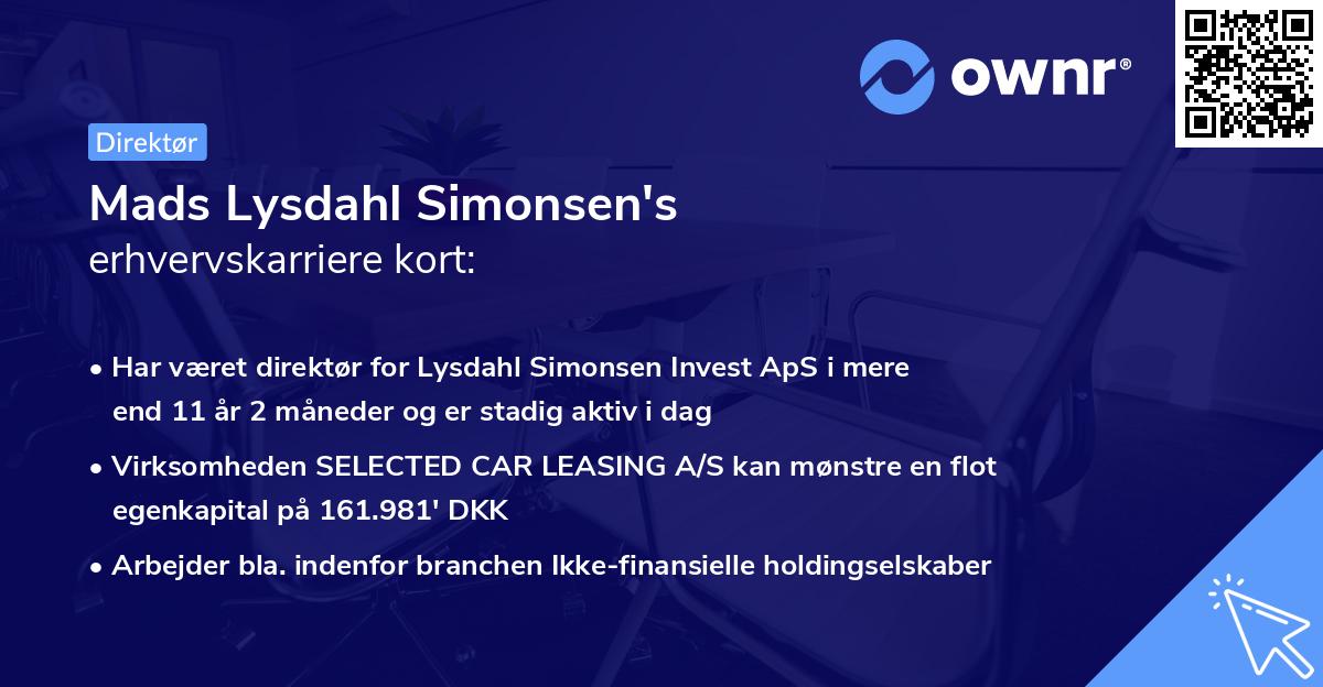 Mads Lysdahl Simonsen's erhvervskarriere kort