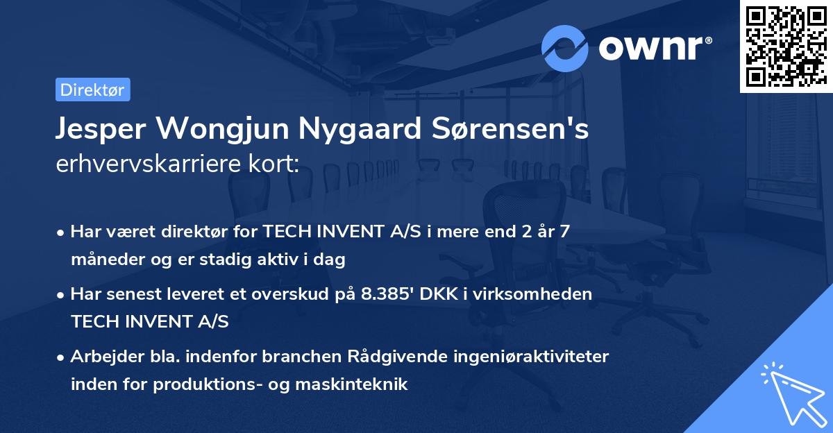 Jesper Wongjun Nygaard Sørensen's erhvervskarriere kort