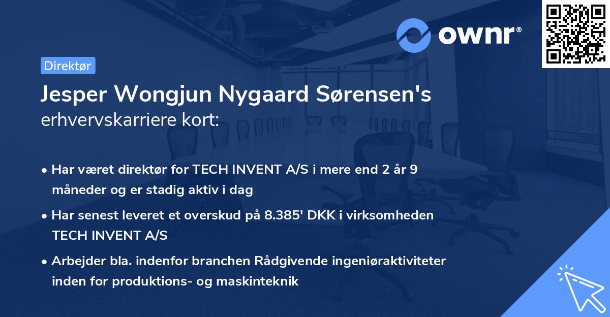 Jesper Wongjun Nygaard Sørensen's erhvervskarriere kort