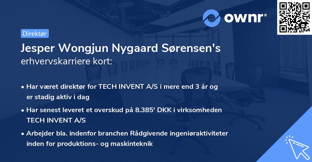 Jesper Wongjun Nygaard Sørensen's erhvervskarriere kort