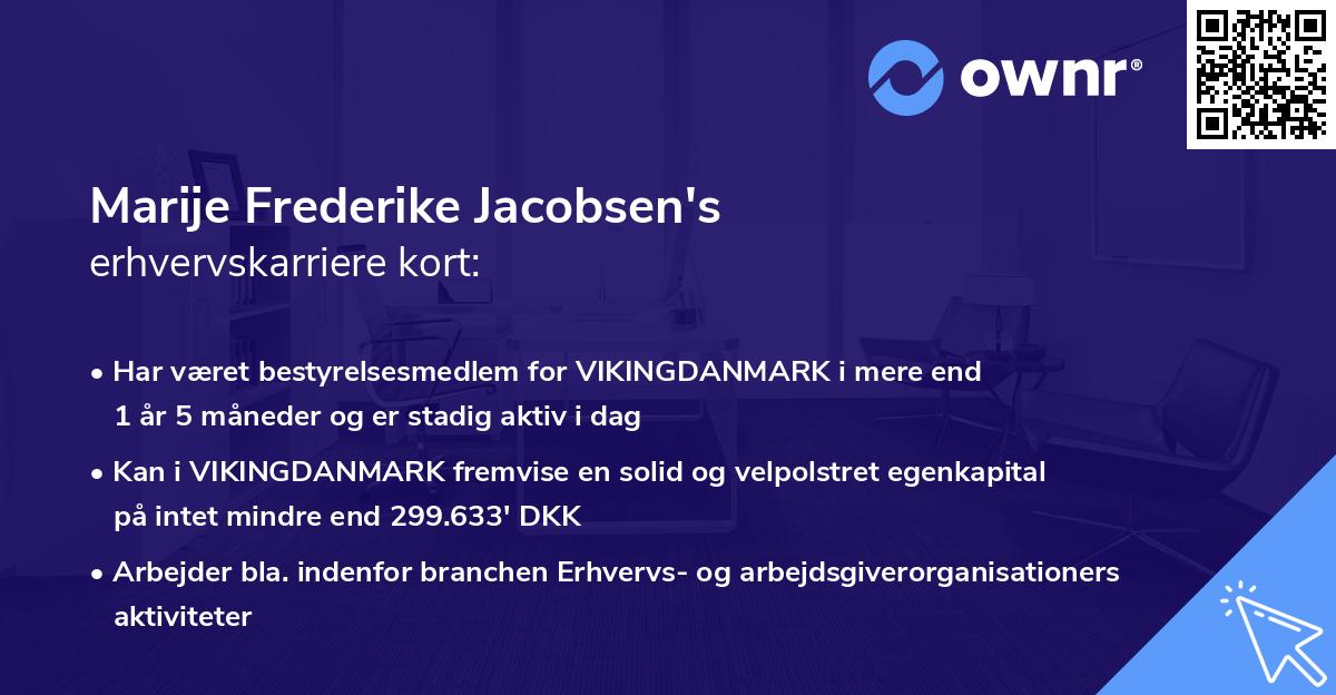 Marije Frederike Jacobsen's erhvervskarriere kort