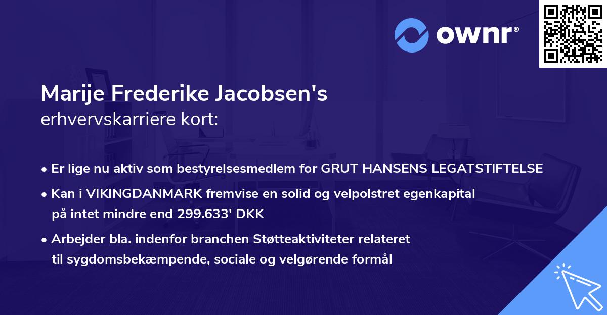 Marije Frederike Jacobsen's erhvervskarriere kort