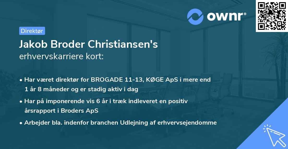 Jakob Broder Christiansen's erhvervskarriere kort