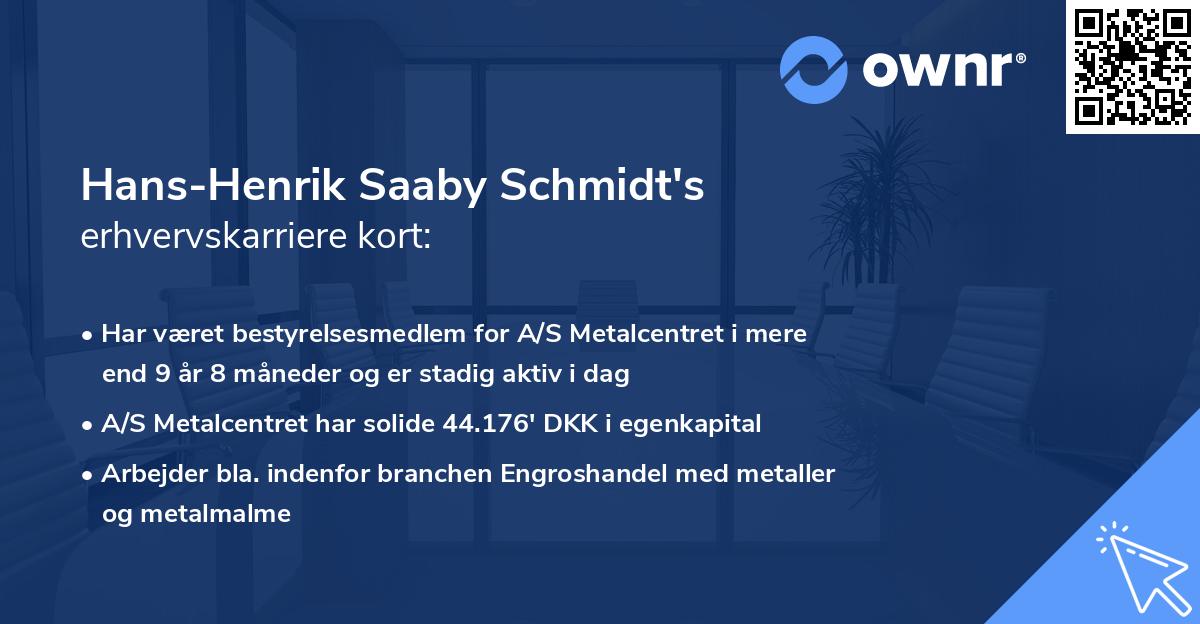 Hans-Henrik Saaby Schmidt's erhvervskarriere kort