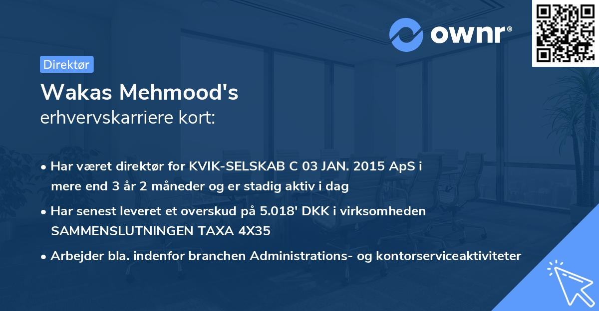 Wakas Mehmood's erhvervskarriere kort