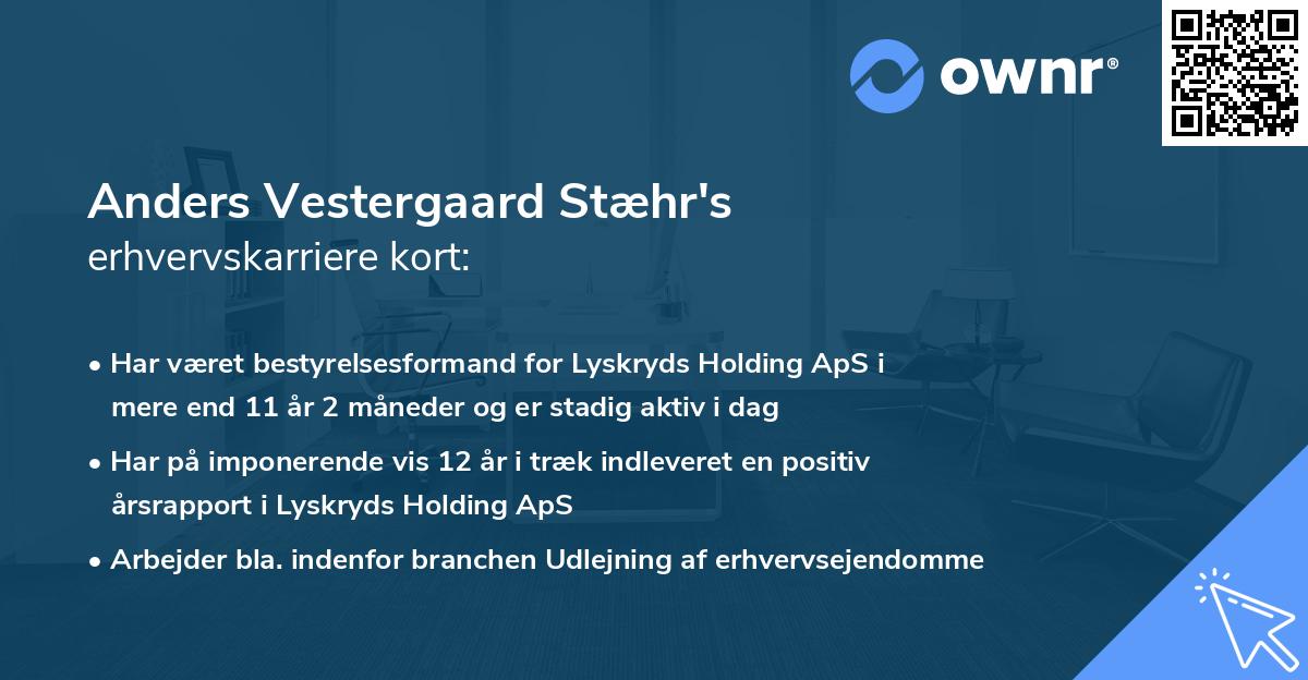 Anders Vestergaard Stæhr's erhvervskarriere kort