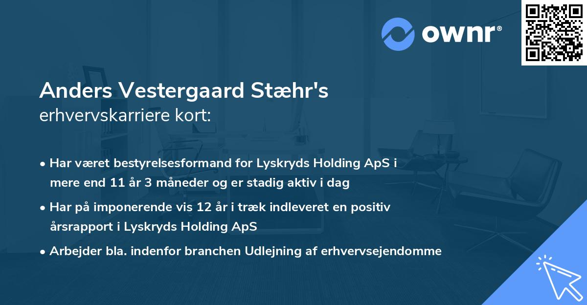 Anders Vestergaard Stæhr's erhvervskarriere kort