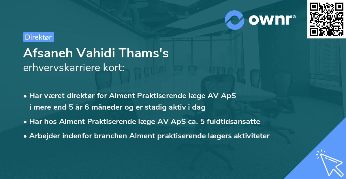 Afsaneh Vahidi Thams's erhvervskarriere kort