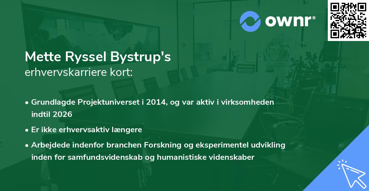 Mette Ryssel Bystrup's erhvervskarriere kort