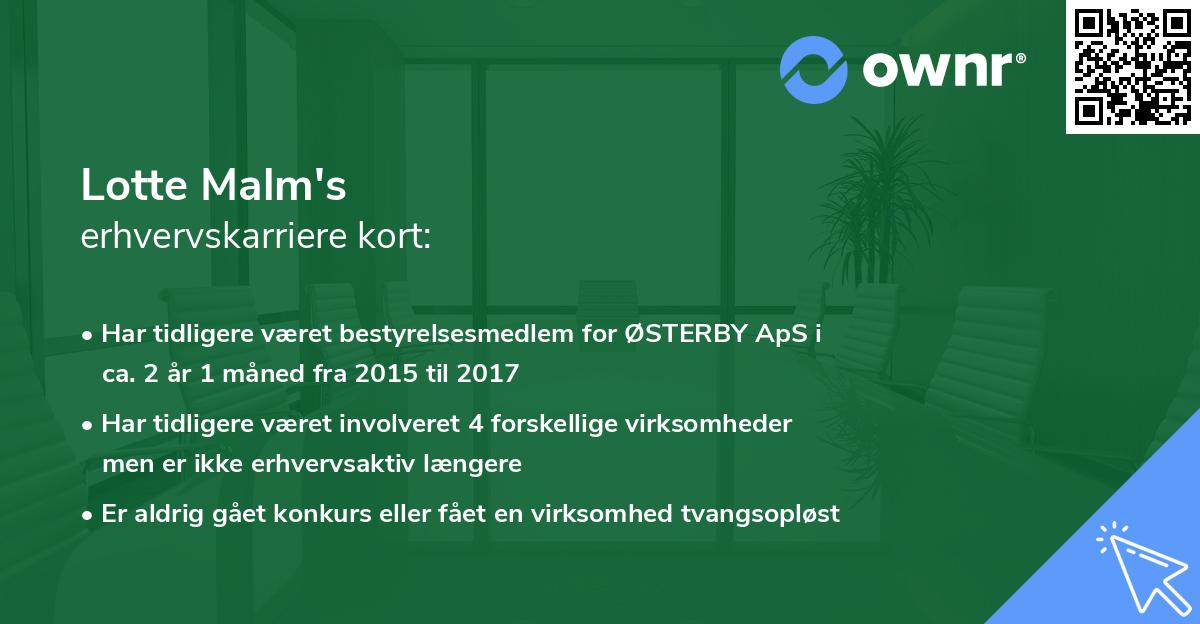 Lotte Malm's erhvervskarriere kort