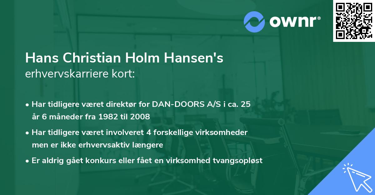 Hans Christian Holm Hansen's erhvervskarriere kort