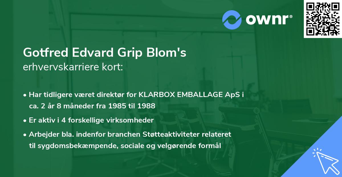 Gotfred Edvard Grip Blom's erhvervskarriere kort