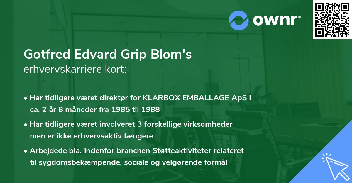 Gotfred Edvard Grip Blom's erhvervskarriere kort