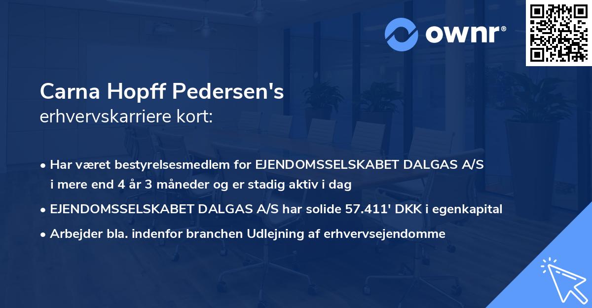 Carna Hopff Pedersen's erhvervskarriere kort
