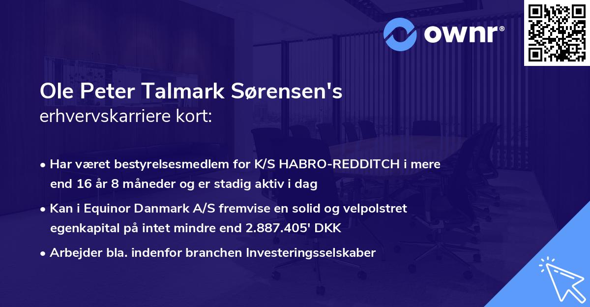 Ole Peter Talmark Sørensen's erhvervskarriere kort