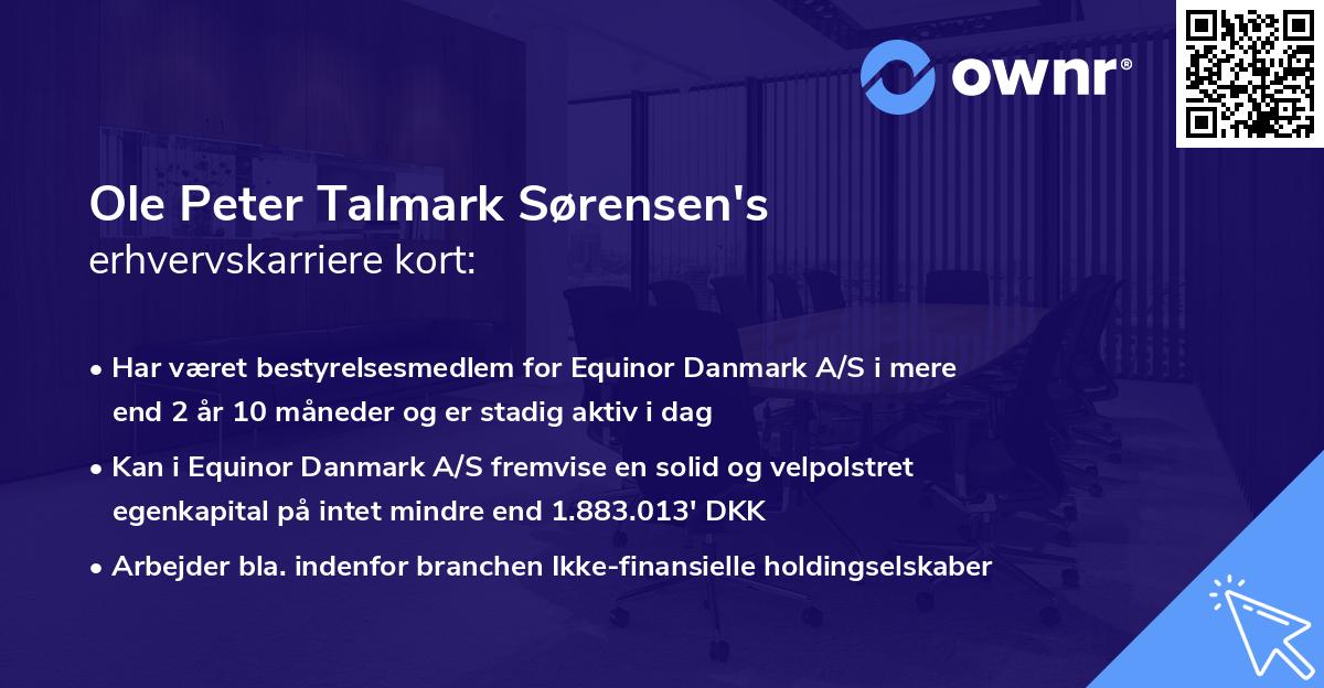 Ole Peter Talmark Sørensen's erhvervskarriere kort