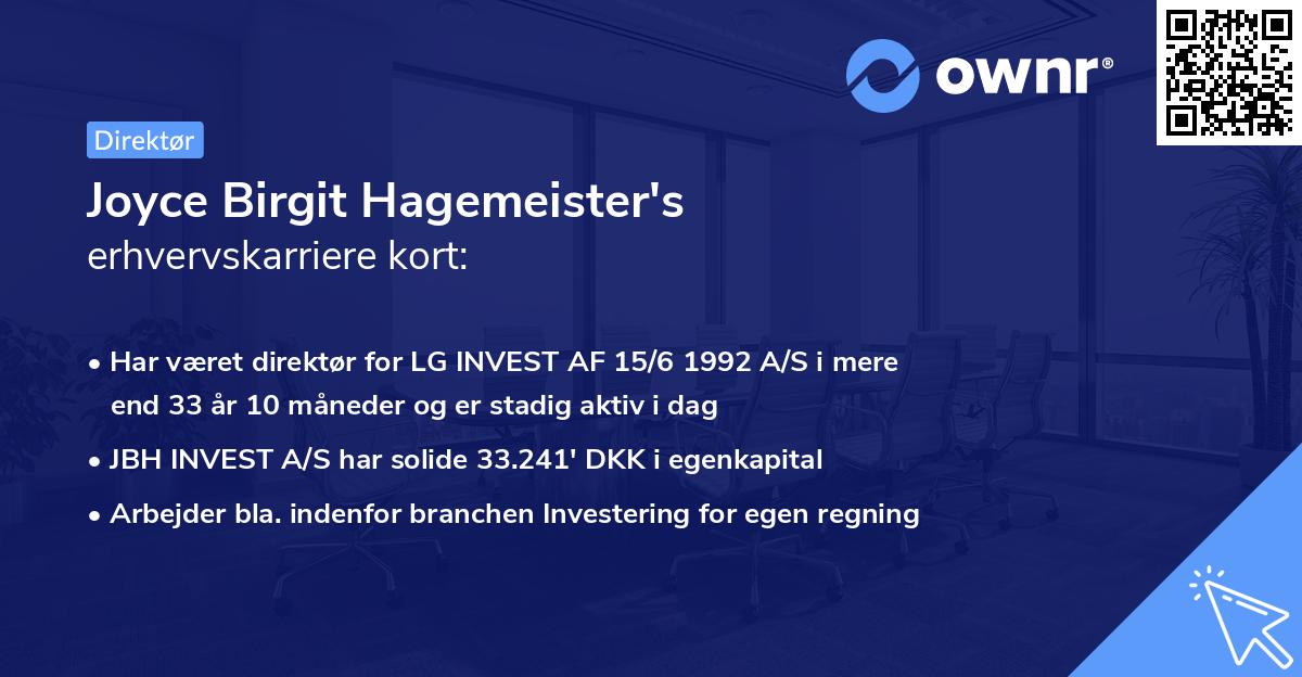 Joyce Birgit Hagemeister's erhvervskarriere kort
