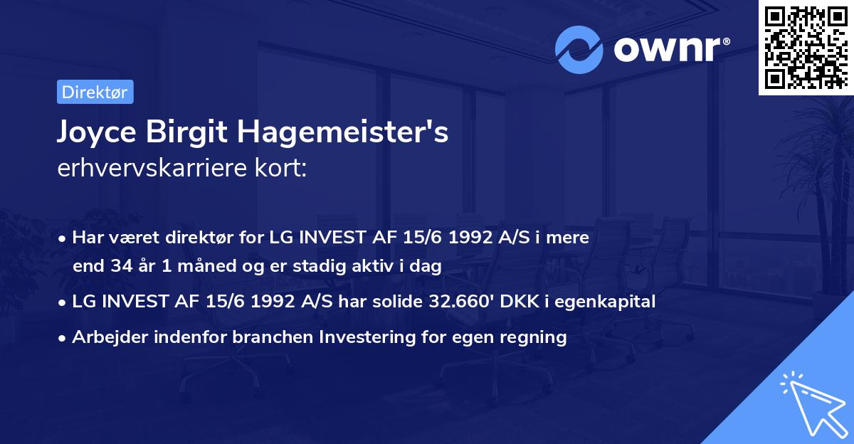 Joyce Birgit Hagemeister's erhvervskarriere kort