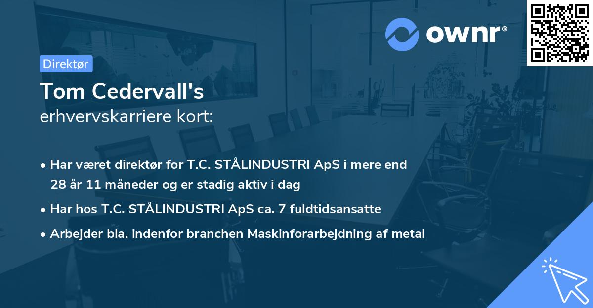 Tom Cedervall's erhvervskarriere kort